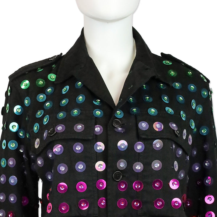 Libertine Black Herringbone Twill Multicolor Sequin Embellished Jacket