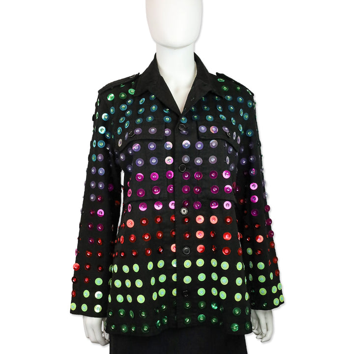 Libertine Black Herringbone Twill Multicolor Sequin Embellished Jacket