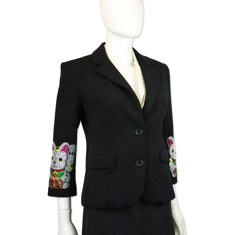Libertine Black Wool Crystal Lucky Cat Blazer