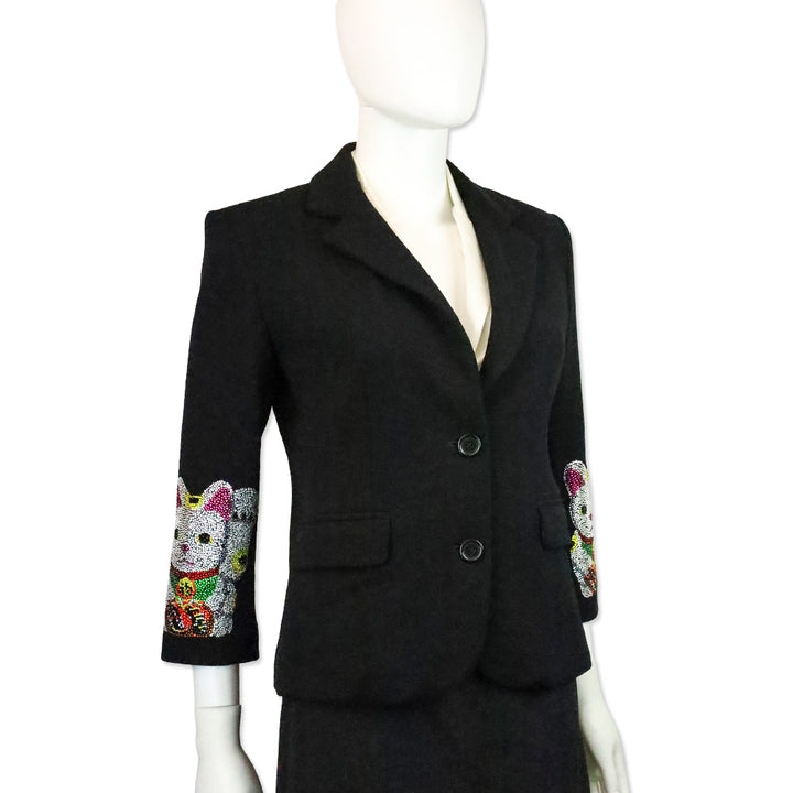 Libertine Black Wool Crystal Lucky Cat Blazer
