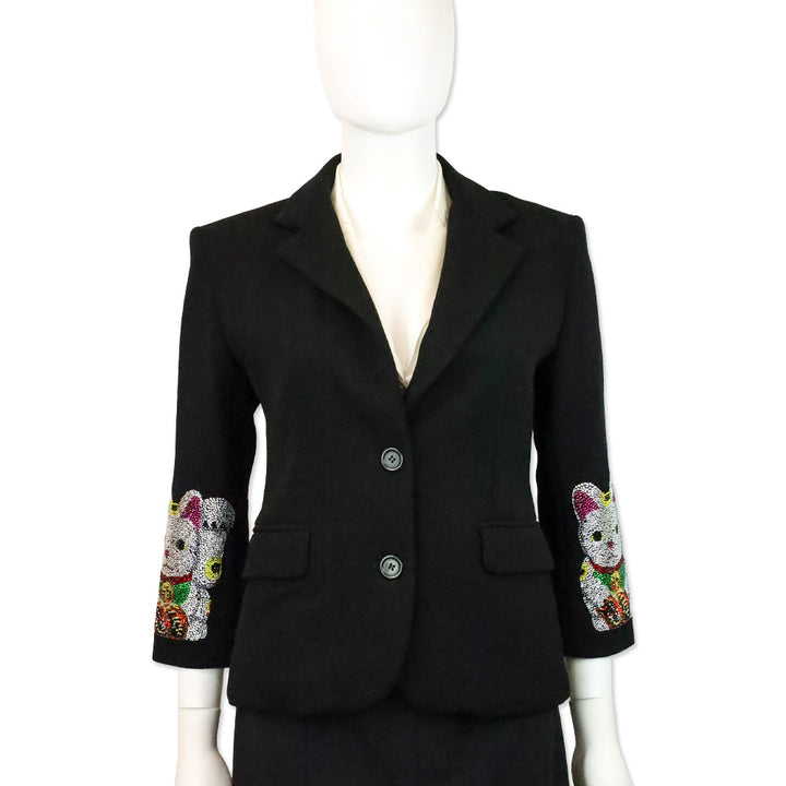 Libertine Black Wool Crystal Lucky Cat Blazer