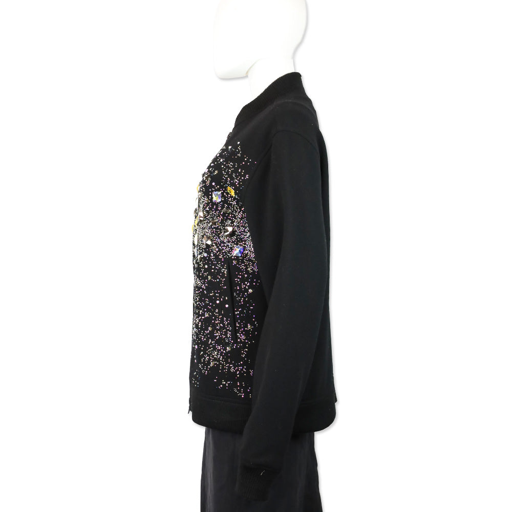 Libertine Black Wool Multicolor Rhinestone Encrusted Bomber Jacket