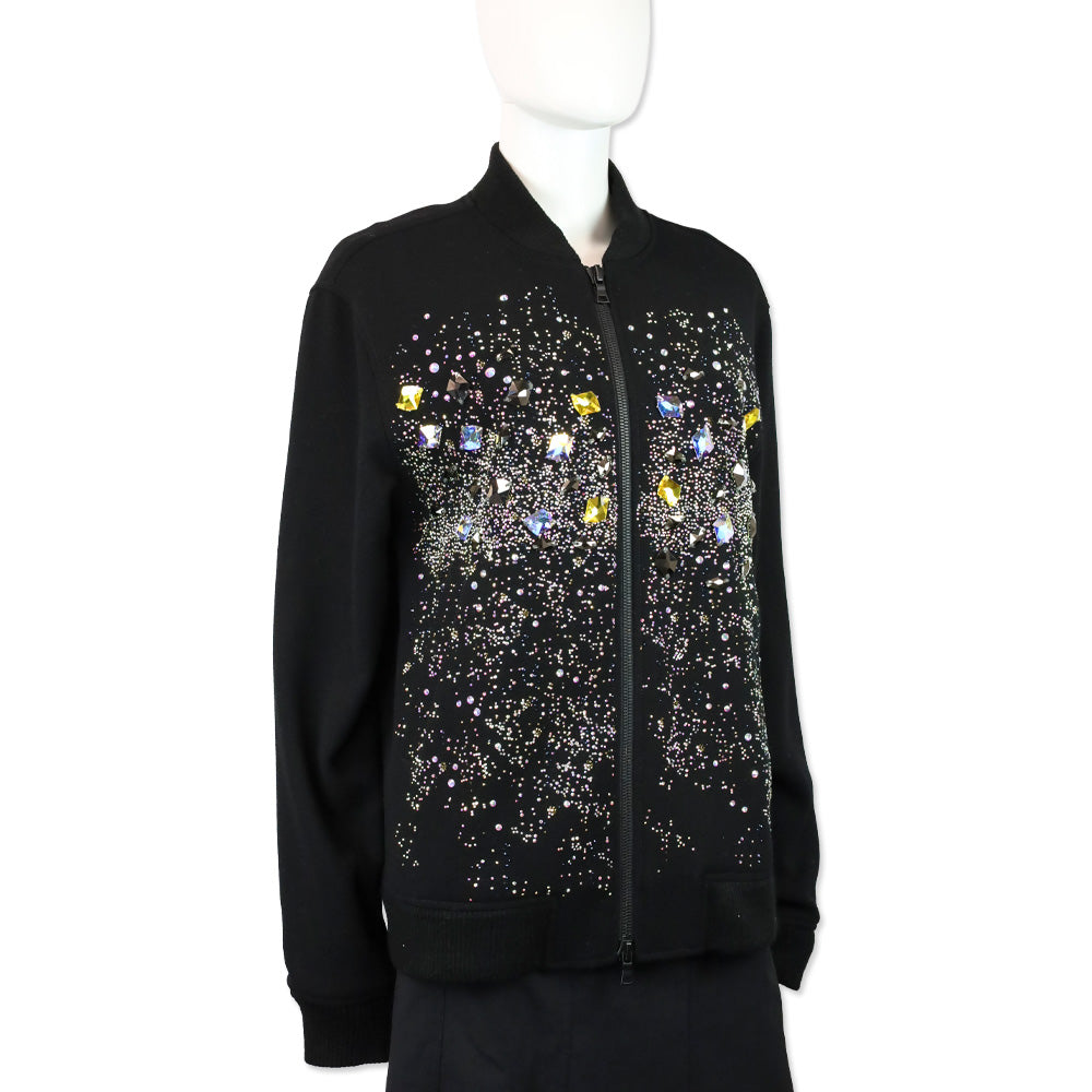 Libertine Black Wool Multicolor Rhinestone Encrusted Bomber Jacket