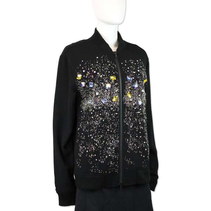 Libertine Black Wool Multicolor Rhinestone Encrusted Bomber Jacket