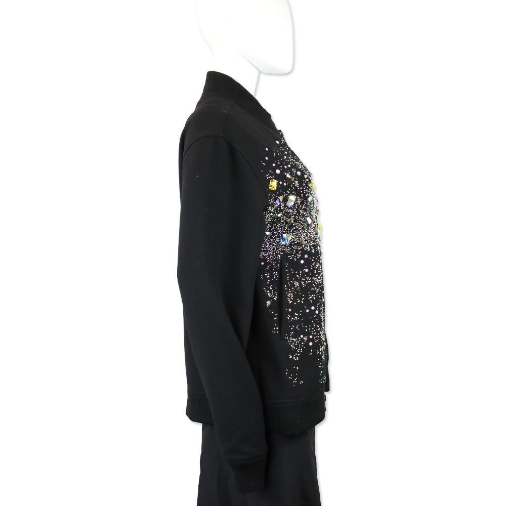 Libertine Black Wool Multicolor Rhinestone Encrusted Bomber Jacket