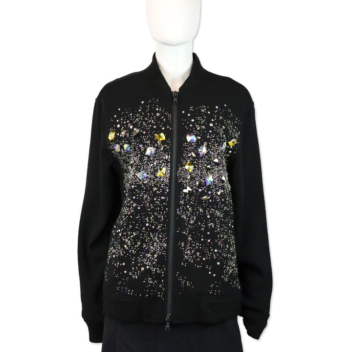 Libertine Black Wool Multicolor Rhinestone Encrusted Bomber Jacket