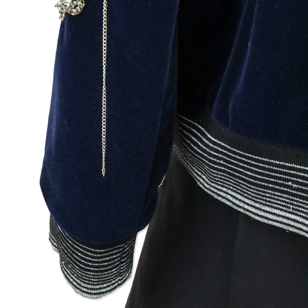 Libertine Navy Velvet Crystal Beaded Chain Spiderweb Bomber Jacket