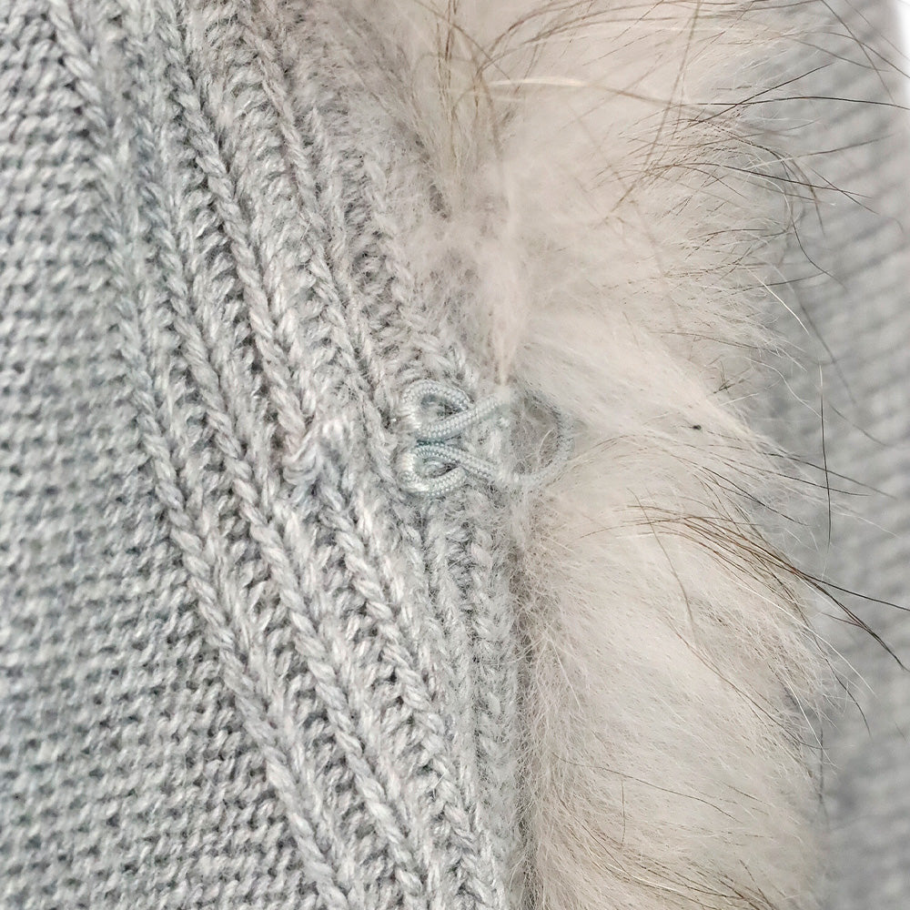 Linda Richards Grey Knit Raccoon Fur Trim Shawl Cape