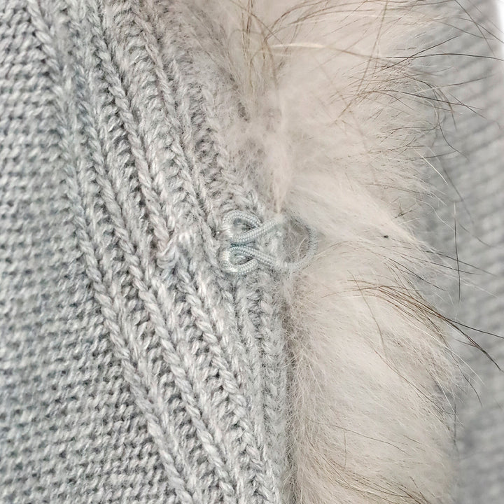 Linda Richards Grey Knit Raccoon Fur Trim Shawl Cape