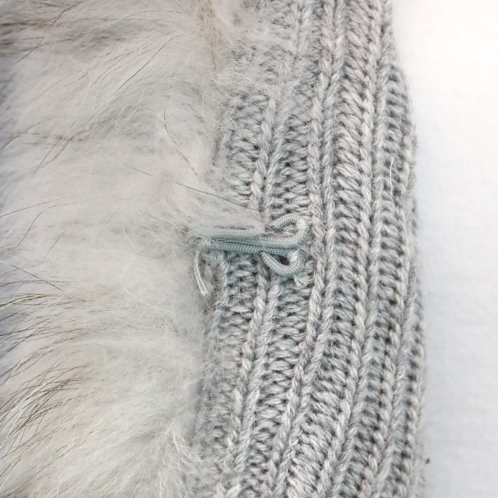 Linda Richards Grey Knit Raccoon Fur Trim Shawl Cape