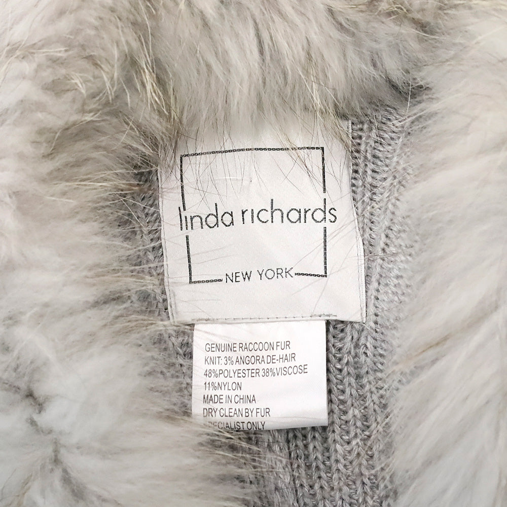 Linda Richards Grey Knit Raccoon Fur Trim Shawl Cape