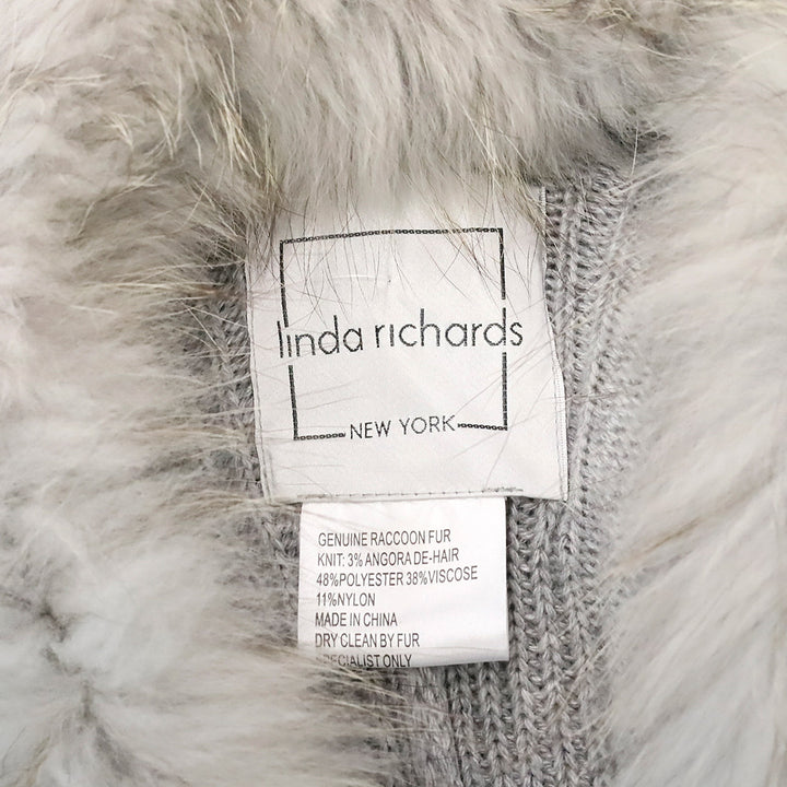 Linda Richards Grey Knit Raccoon Fur Trim Shawl Cape