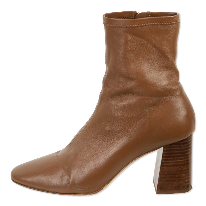Loeffler Randal Brown Leather Heeled Ankle Boot