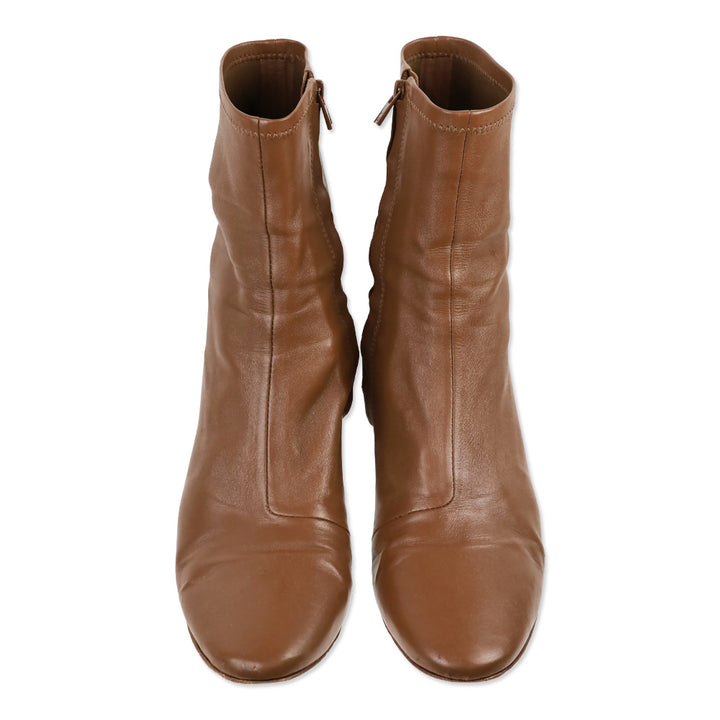 Loeffler Randal Brown Leather Heeled Ankle Boot