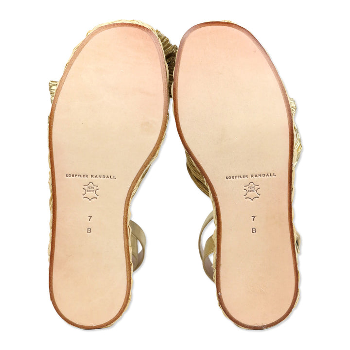 Loeffler Randall Gaby Gold Pleated Bow Braided Raffia Platform Sandal