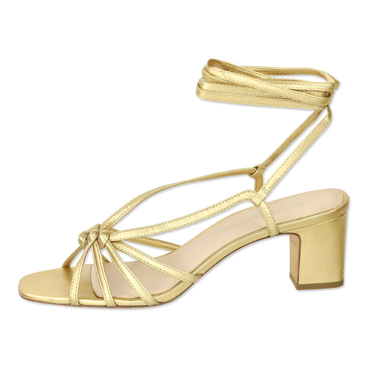 Loeffler Randall Gold Metallic Leather Knotty Ankle-Wrap Sandal