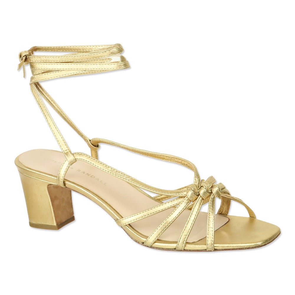 Loeffler Randall Gold Metallic Leather Knotty Ankle-Wrap Sandal
