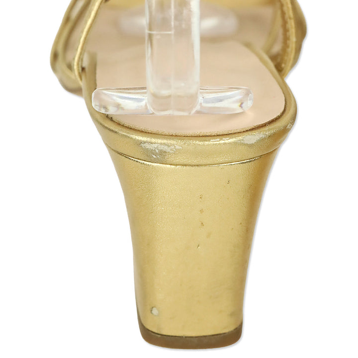 Loeffler Randall Gold Metallic Leather Knotty Ankle-Wrap Sandal