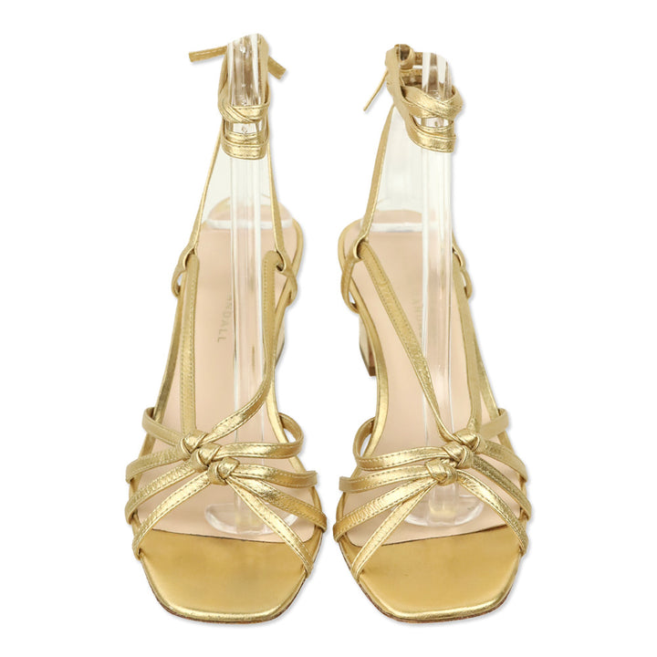 Loeffler Randall Gold Metallic Leather Knotty Ankle-Wrap Sandal