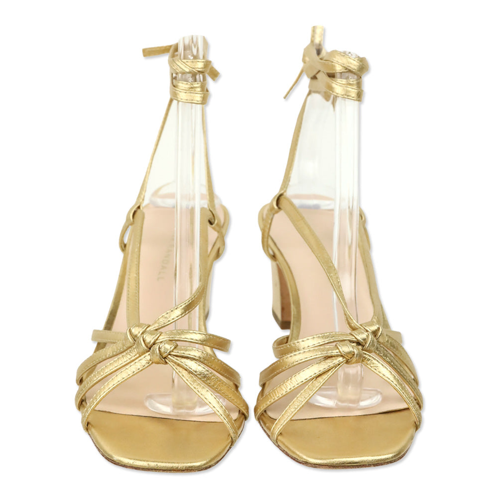 Loeffler Randall Gold Metallic Leather Knotty Ankle-Wrap Sandal