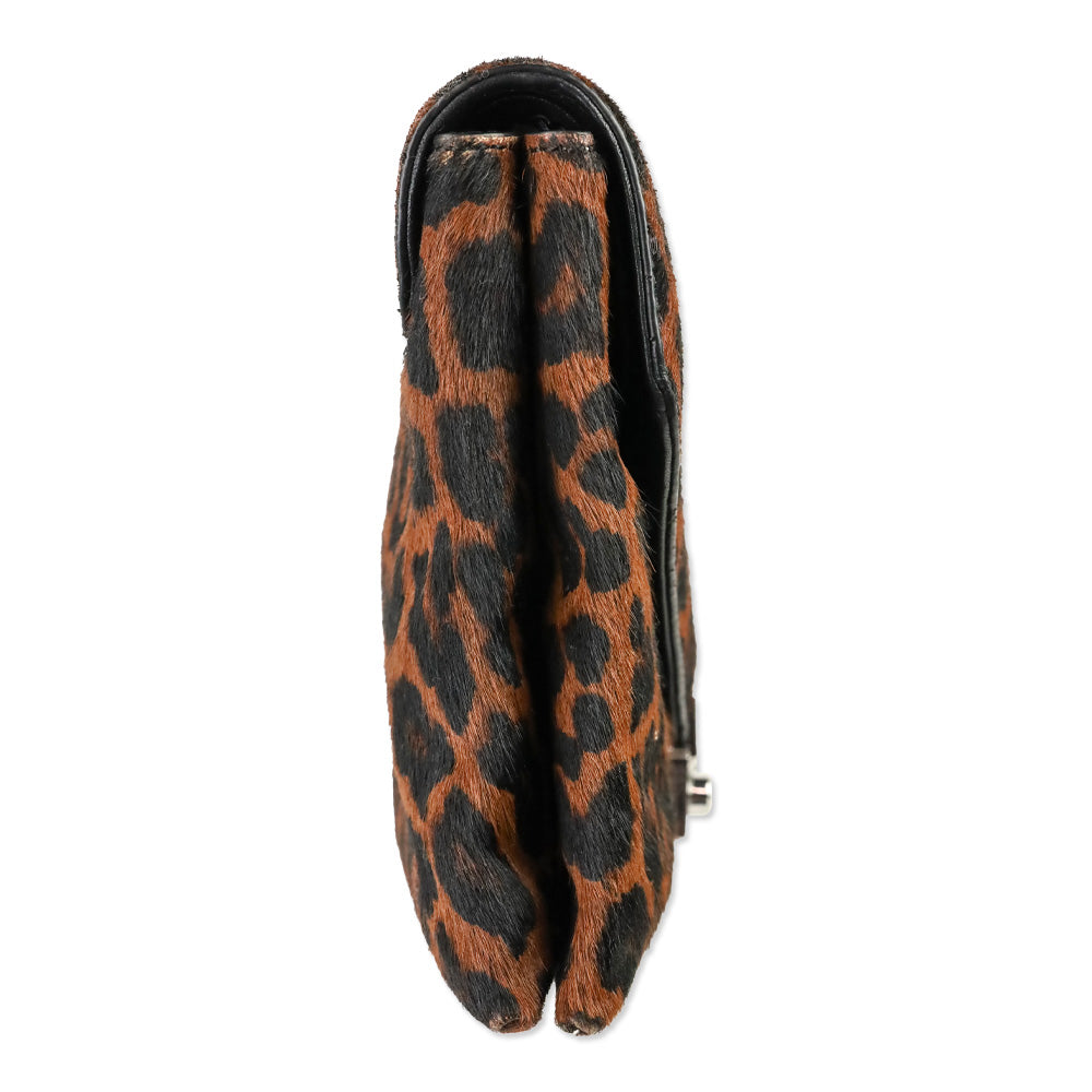 Loeffler Randall Leopard-Print Calf Hair Clutch Crossbody Bag