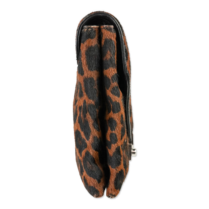 Loeffler Randall Leopard-Print Calf Hair Clutch Crossbody Bag