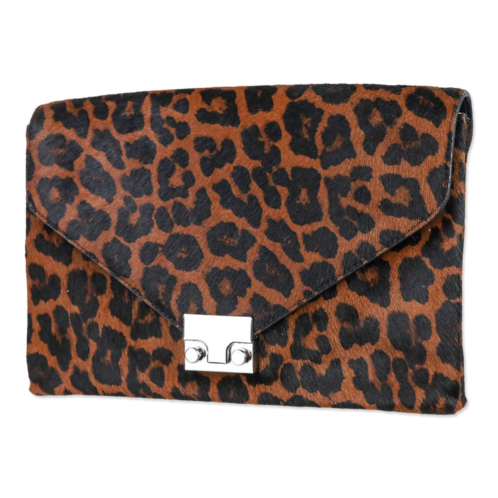 Loeffler Randall Leopard-Print Calf Hair Clutch Crossbody Bag