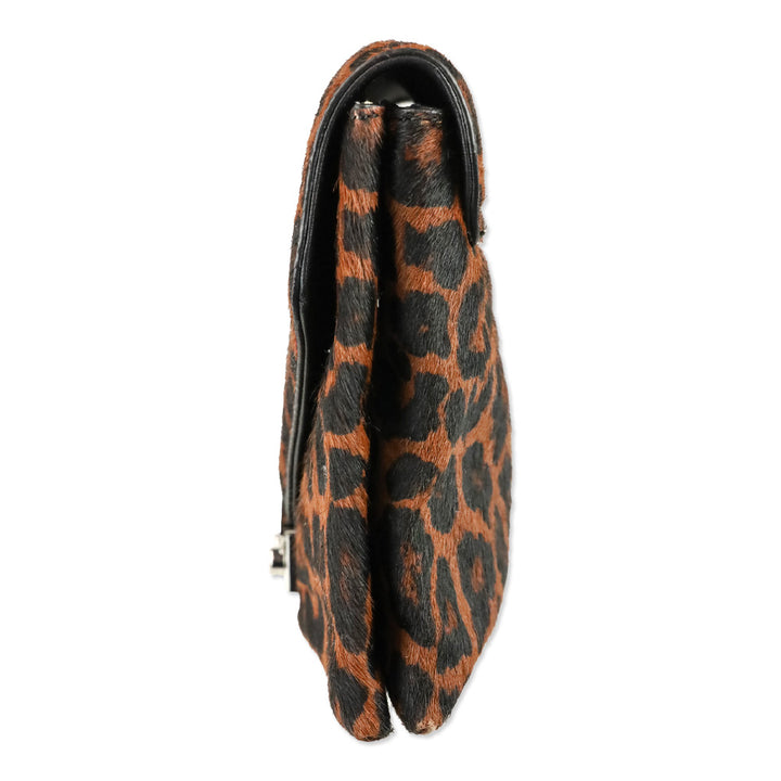 Loeffler Randall Leopard-Print Calf Hair Clutch Crossbody Bag