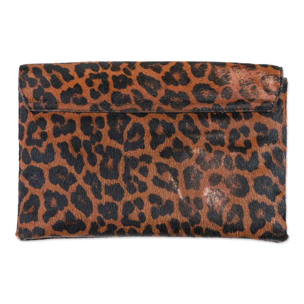 Loeffler Randall Leopard-Print Calf Hair Clutch Crossbody Bag