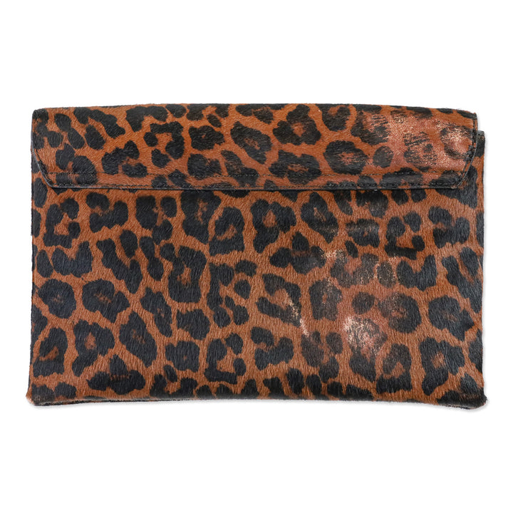 Loeffler Randall Leopard-Print Calf Hair Clutch Crossbody Bag