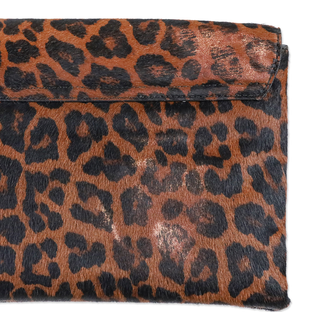 Loeffler Randall Leopard-Print Calf Hair Clutch Crossbody Bag