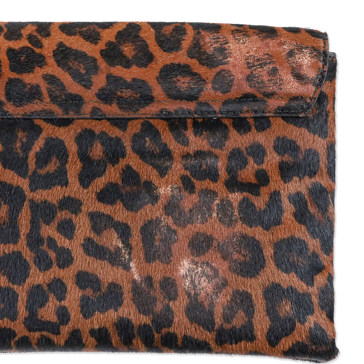 Loeffler Randall Leopard-Print Calf Hair Clutch Crossbody Bag