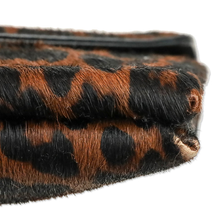 Loeffler Randall Leopard-Print Calf Hair Clutch Crossbody Bag