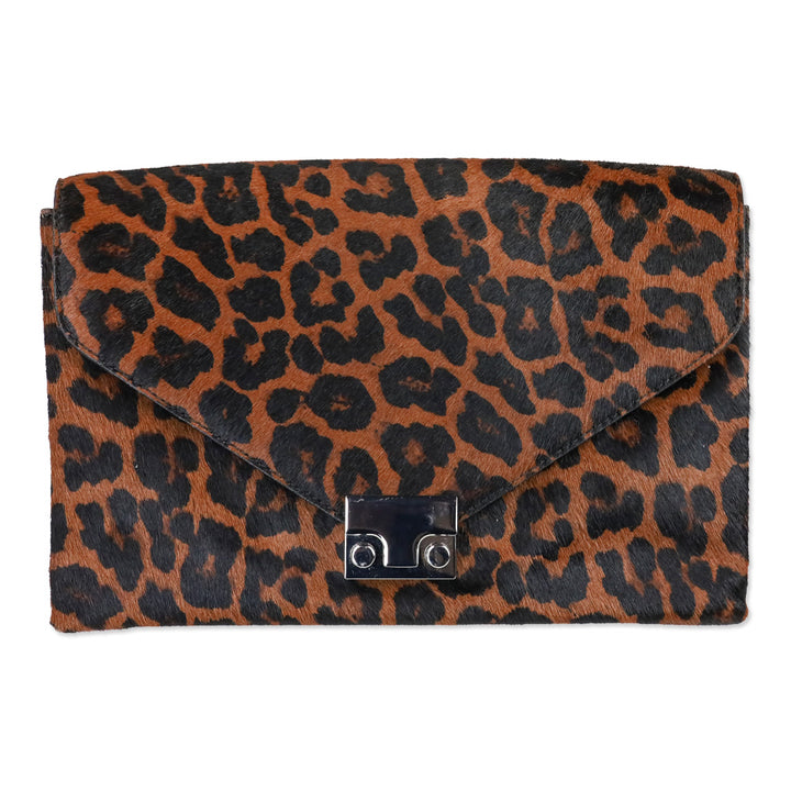 Loeffler Randall Leopard-Print Calf Hair Clutch Crossbody Bag