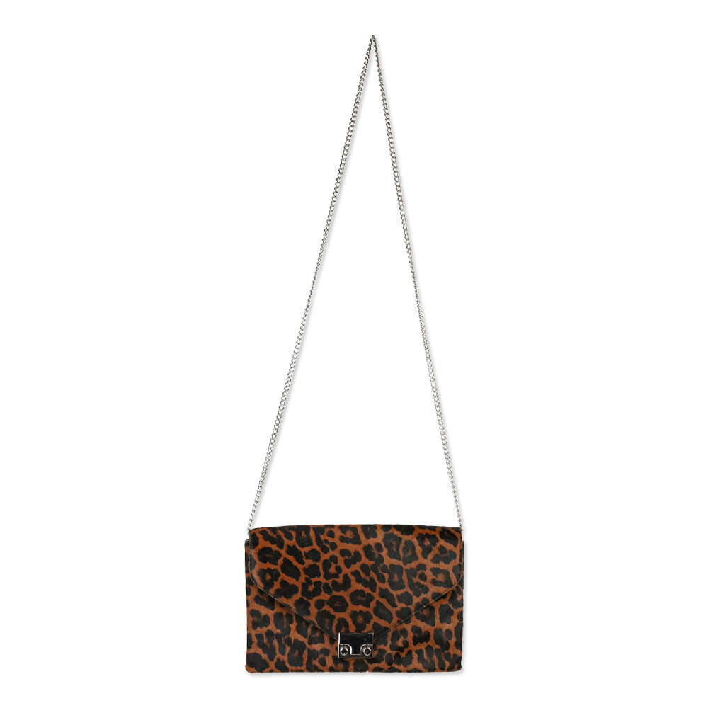 Loeffler Randall Leopard-Print Calf Hair Clutch Crossbody Bag