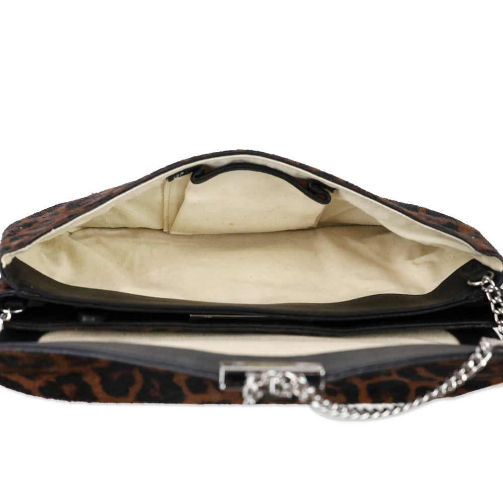 Loeffler Randall Leopard-Print Calf Hair Clutch Crossbody Bag
