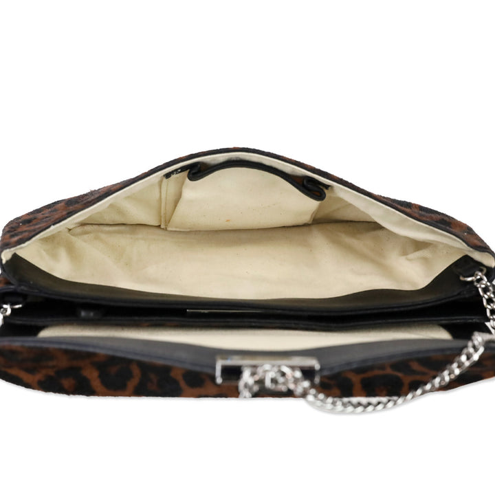 Loeffler Randall Leopard-Print Calf Hair Clutch Crossbody Bag