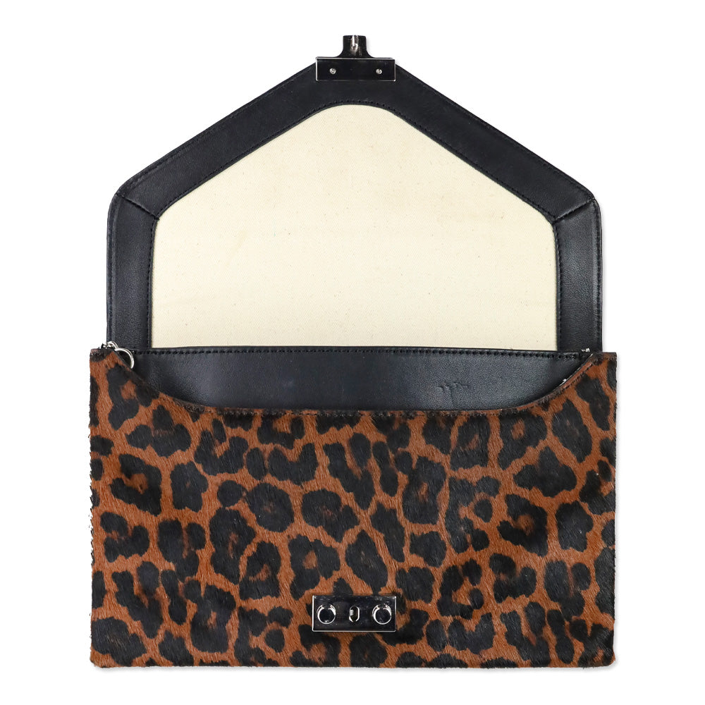 Loeffler Randall Leopard-Print Calf Hair Clutch Crossbody Bag