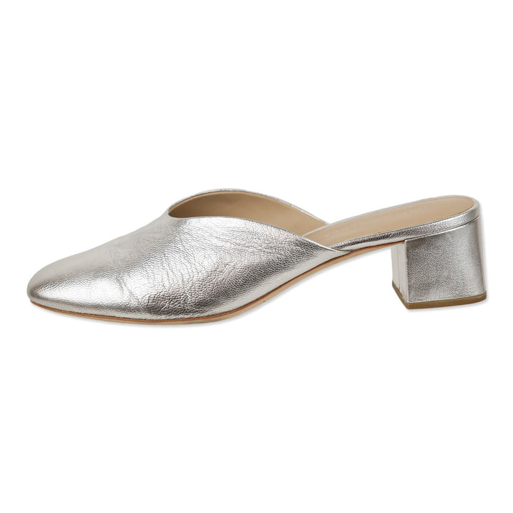Loeffler Randall Lulu Metallic Silver Leather Block Heel Mule
