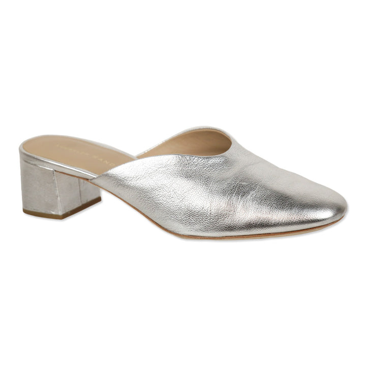 Loeffler Randall Lulu Metallic Silver Leather Block Heel Mule