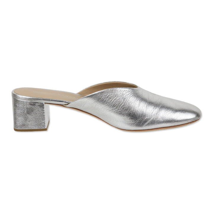 Loeffler Randall Lulu Metallic Silver Leather Block Heel Mule