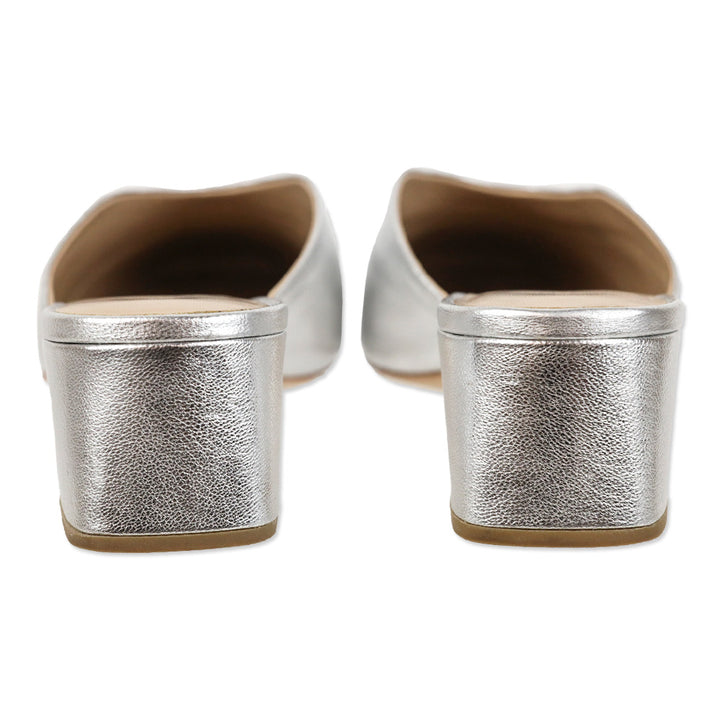 Loeffler Randall Lulu Metallic Silver Leather Block Heel Mule