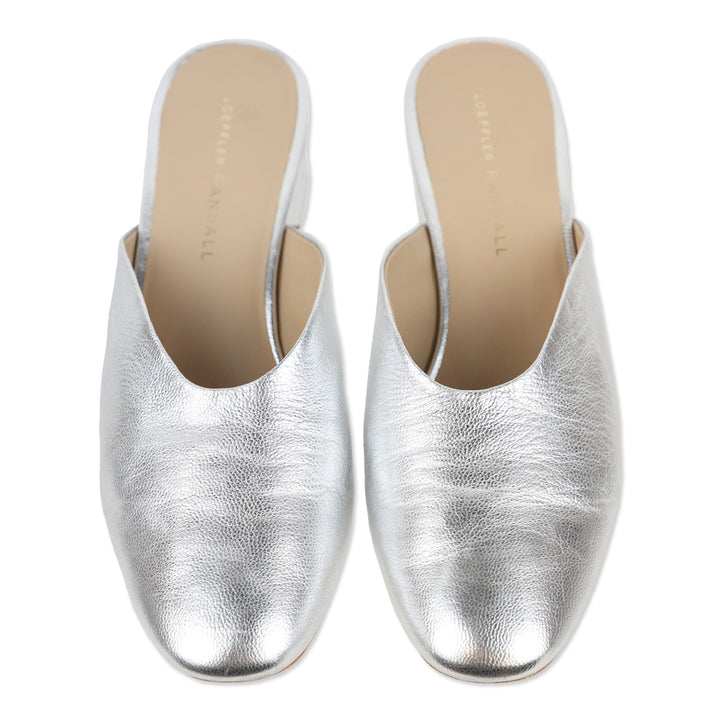 Loeffler Randall Lulu Metallic Silver Leather Block Heel Mule