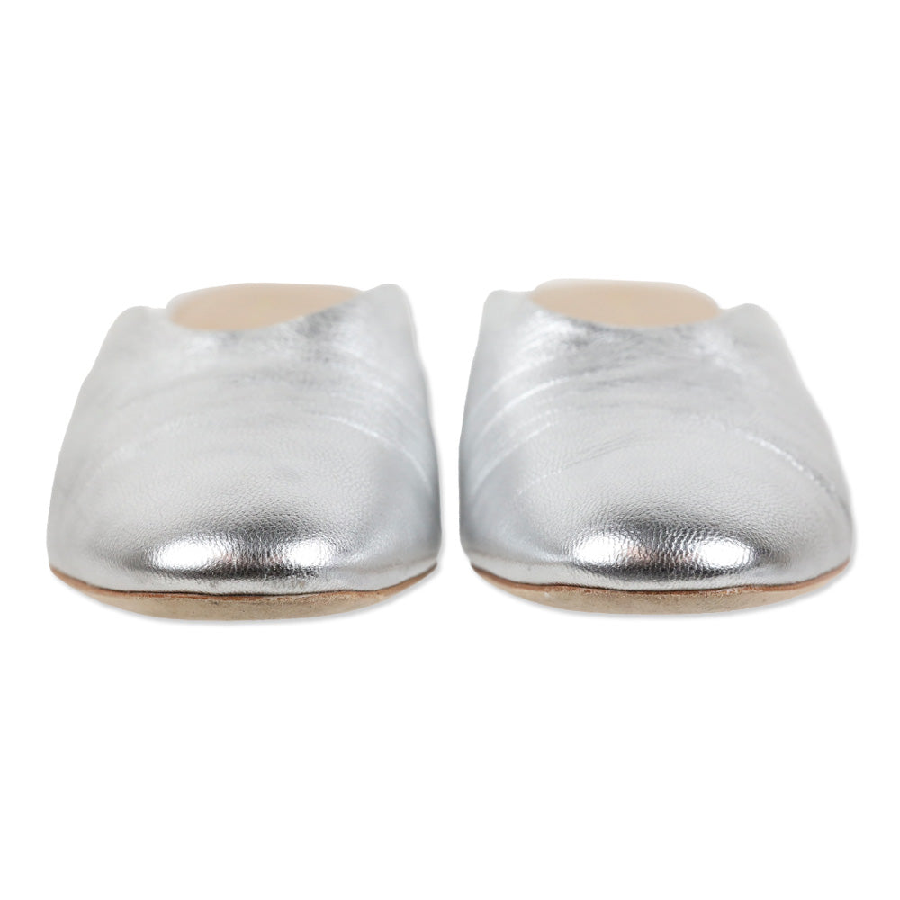 Loeffler Randall Lulu Metallic Silver Leather Block Heel Mule
