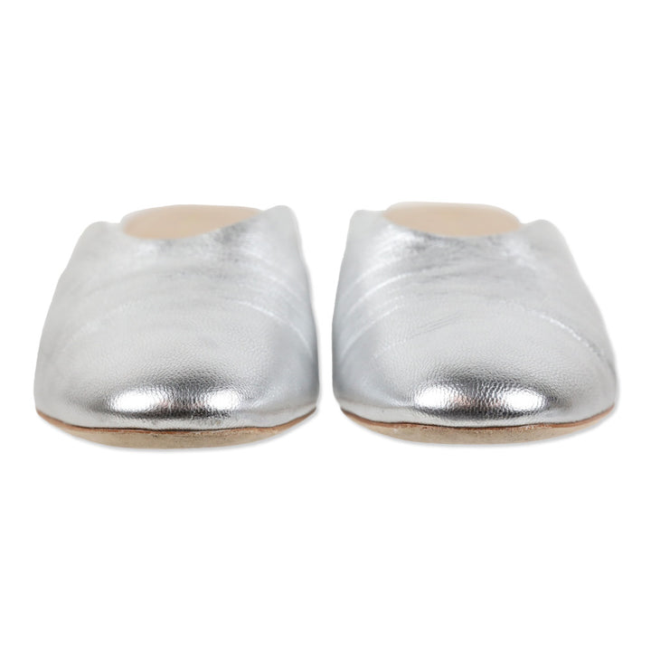 Loeffler Randall Lulu Metallic Silver Leather Block Heel Mule