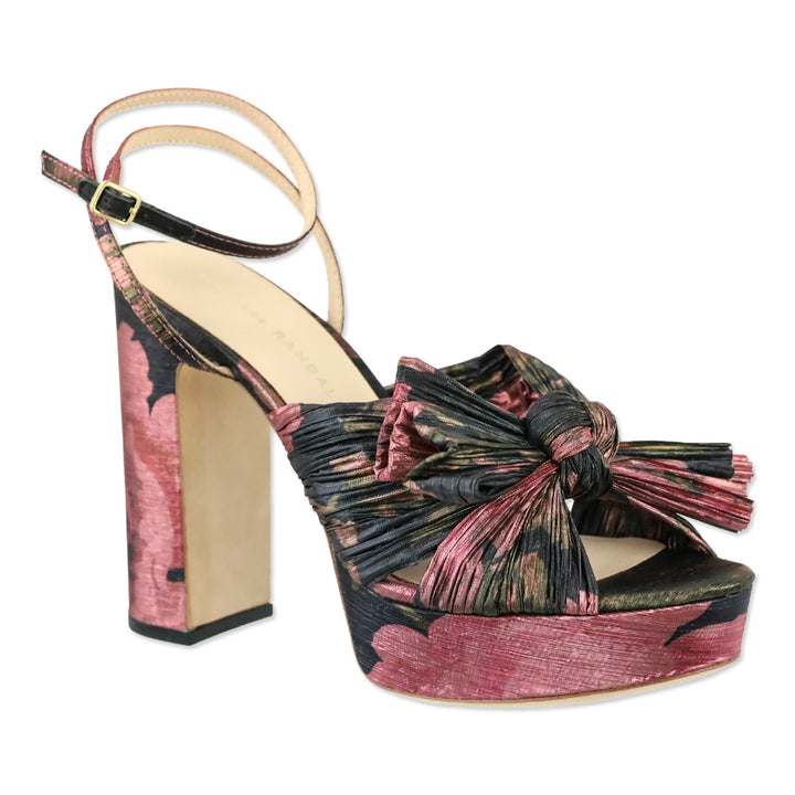 Loeffler Randall Natalia Metallic Dark Floral Platform Bow Heel