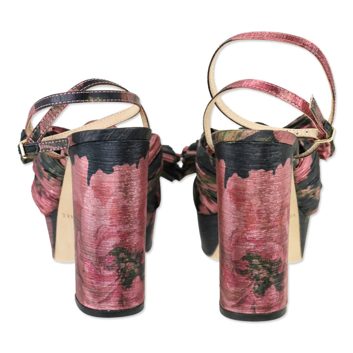 Loeffler Randall Natalia Metallic Dark Floral Platform Bow Heel