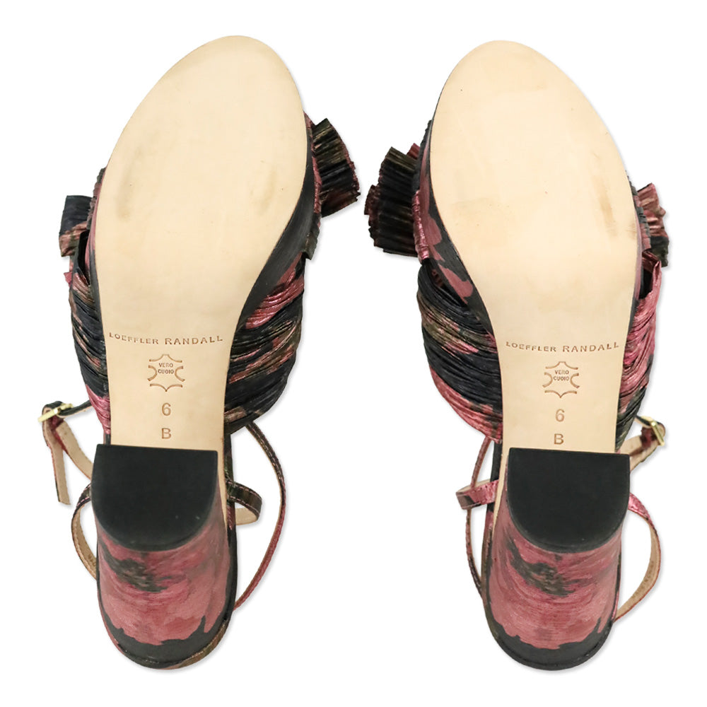 Loeffler Randall Natalia Metallic Dark Floral Platform Bow Heel