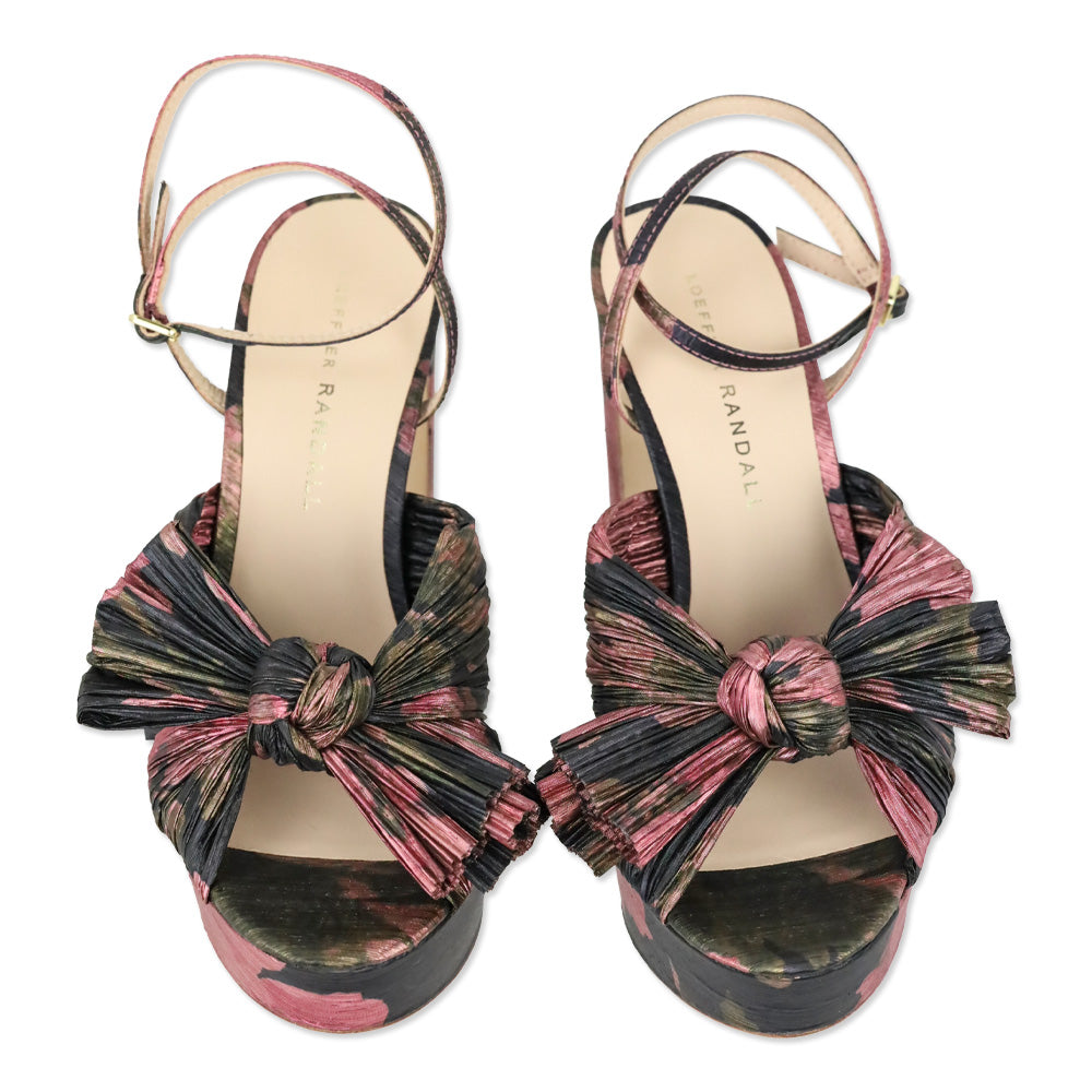 Loeffler Randall Natalia Metallic Dark Floral Platform Bow Heel