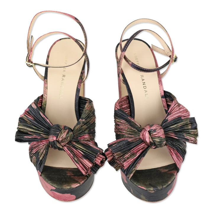 Loeffler Randall Natalia Metallic Dark Floral Platform Bow Heel